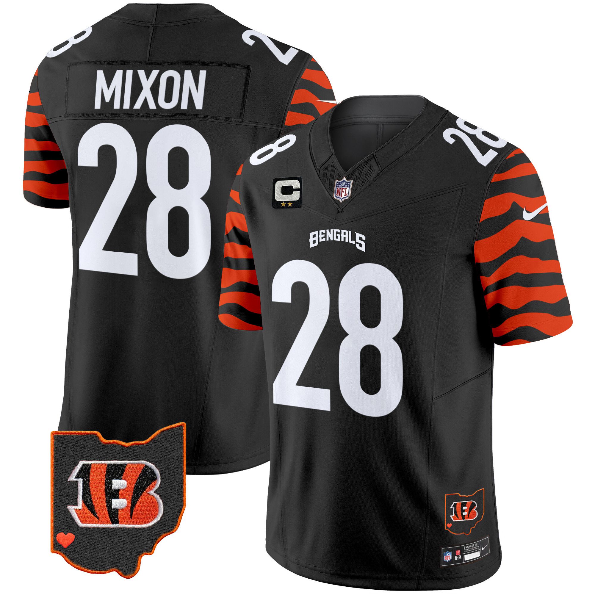 Men Cincinnati Bengals #28 Mixon Black 2024 Nike Stripes Vapor Limited NFL Jersey